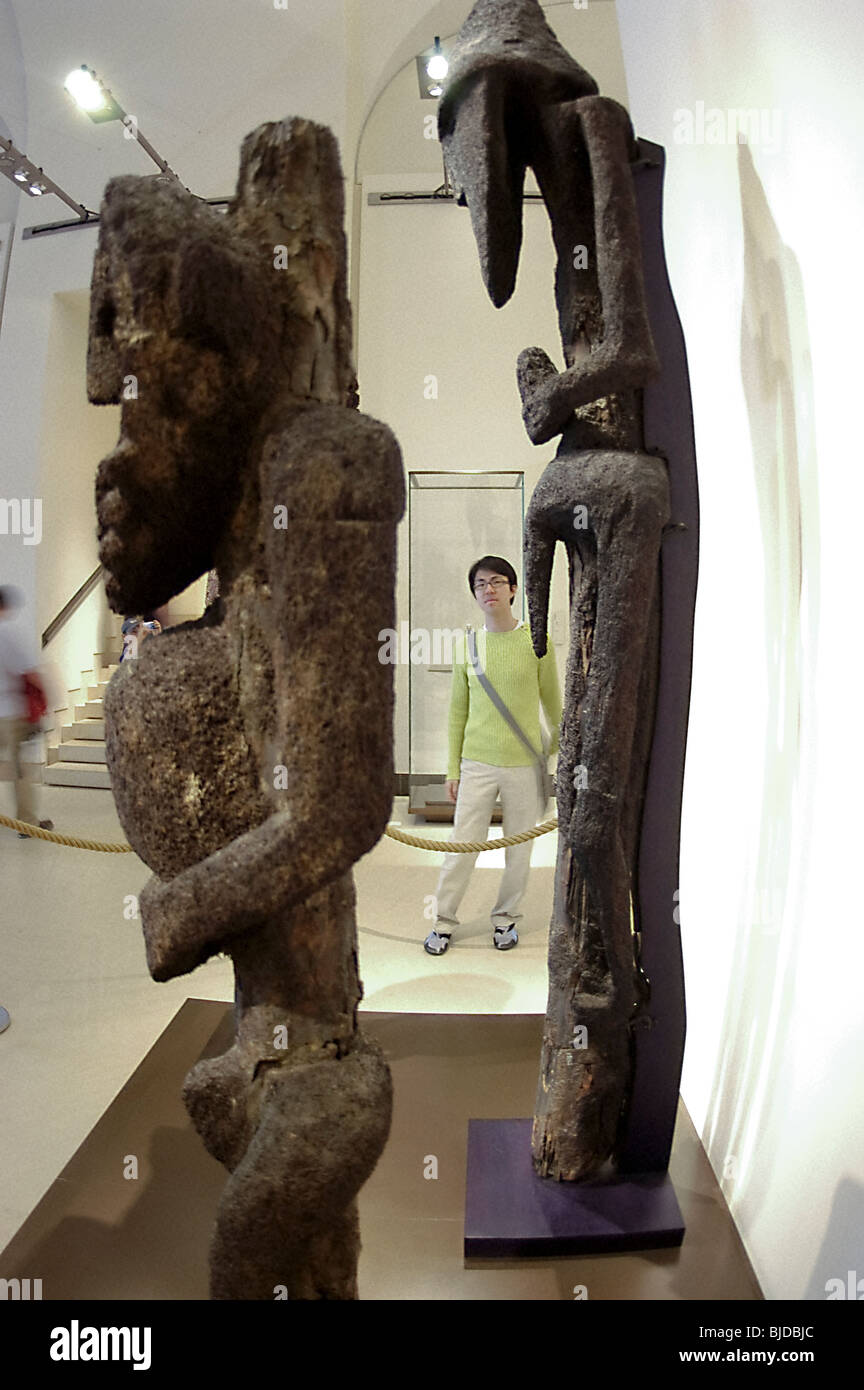 PARIS, France, Inside Louvre Museum, Primitive Sculptures from Banks Island (Ile de Gaua) (Musée de l'Homme Collection) Art objects statues Stock Photo