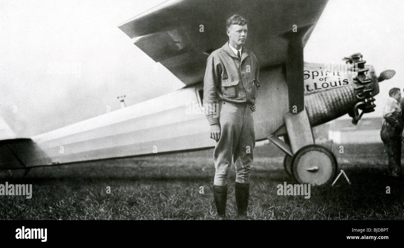 CHARLES LINDBERGH - American aviator (1902-1974) with his Ryan monoplane Spirit of St Louis Stock Photo