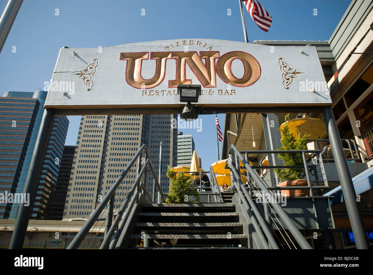 A branch of the Pizzeria Uno restaurant chain in the South Street Seaport in New York Stock Photo