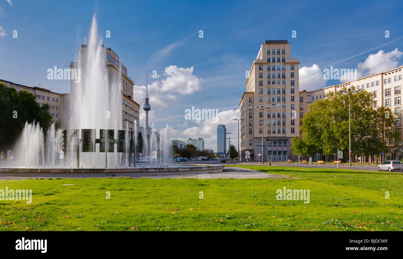 Fountain on Strausberger Platz Square, Berlin, Germany, Europe Stock Photo