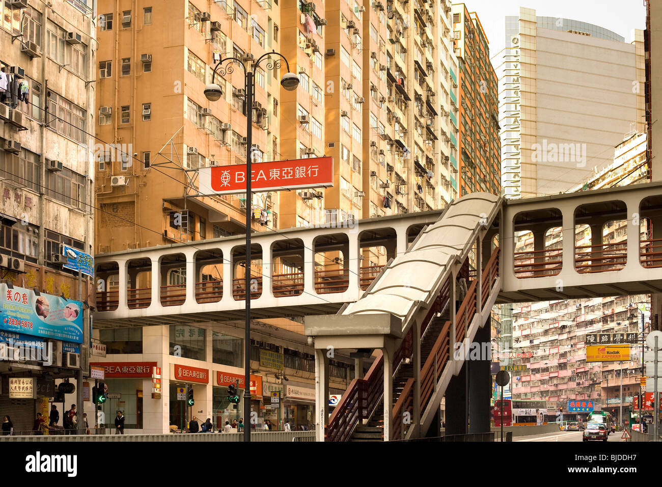 Footbridge at King's Road on North Point district (Pak Kok), Hong Kong Island, China, asia Stock Photo