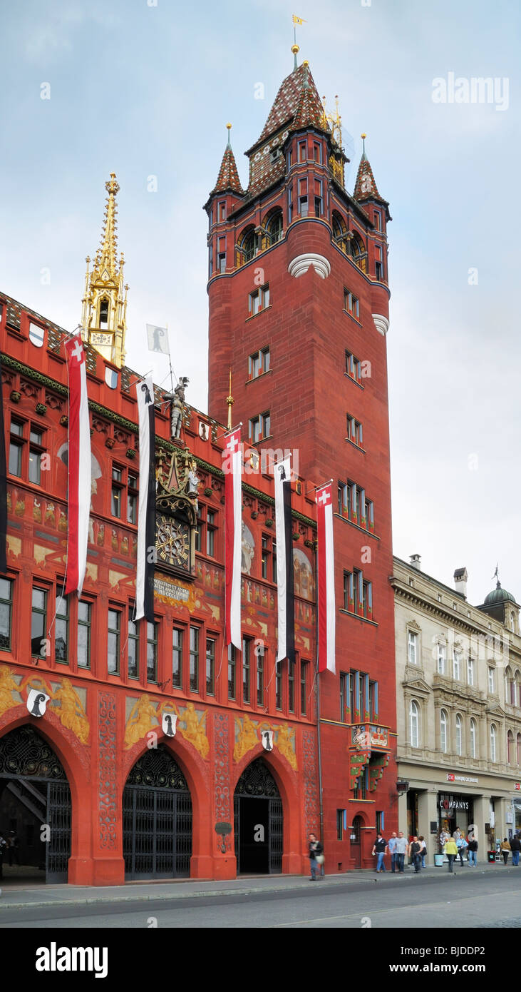 The city market place with the historic city hall in Basel, Canton Basel-City, Switzerland. Stock Photo