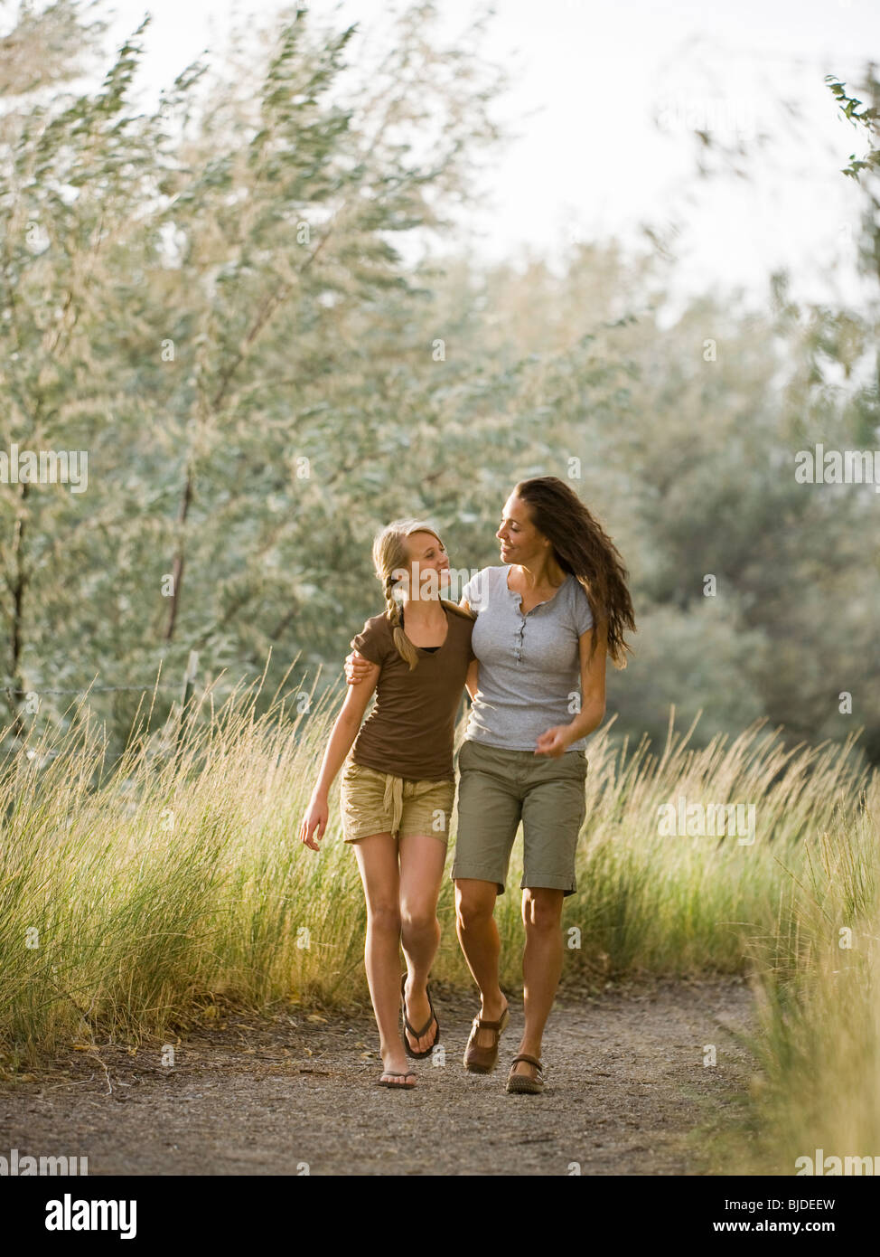 Two women on a nature walk. Stock Photo