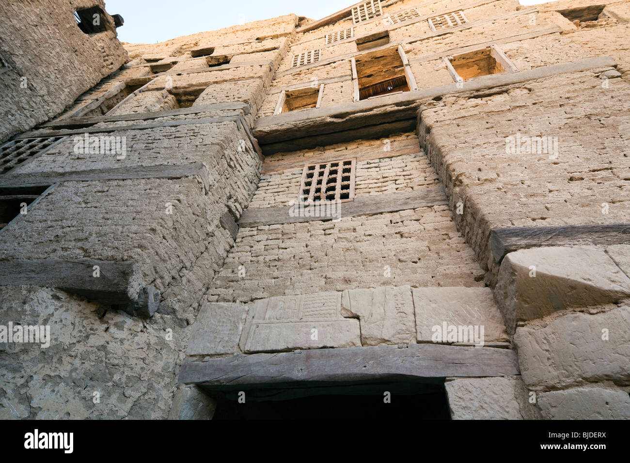 entrance and upper walls of houses, al Qasr oasis, Western desert, Egypt Stock Photo