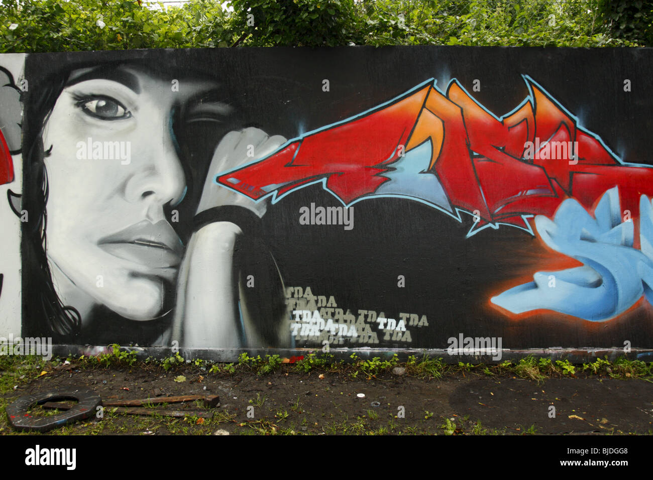 Artistic Graffiti on a Graffiti Wall, Swansea, West Glamorgan, south Wales, U.K. Stock Photo
