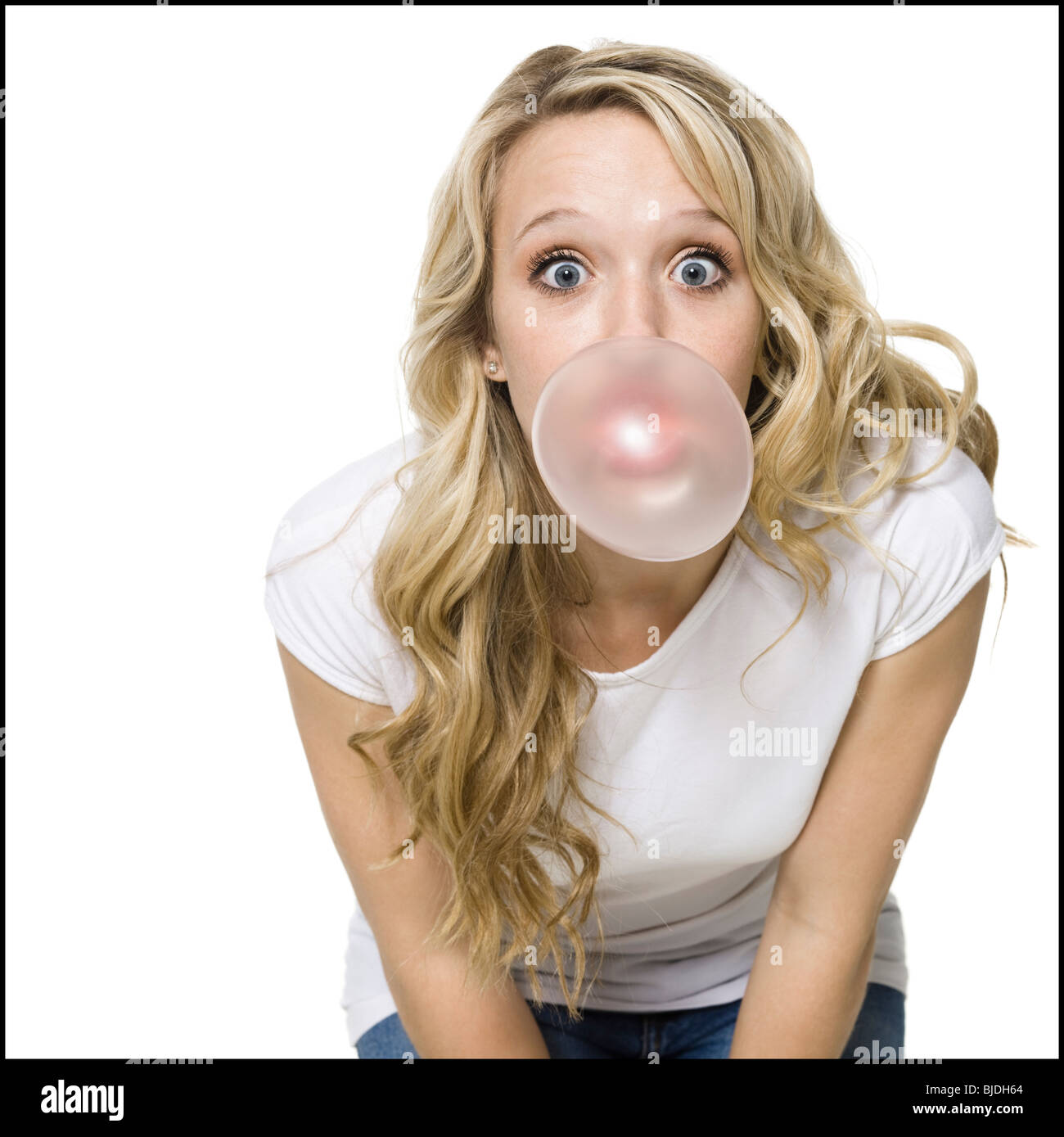 young woman chewing bubble gum Stock Photo