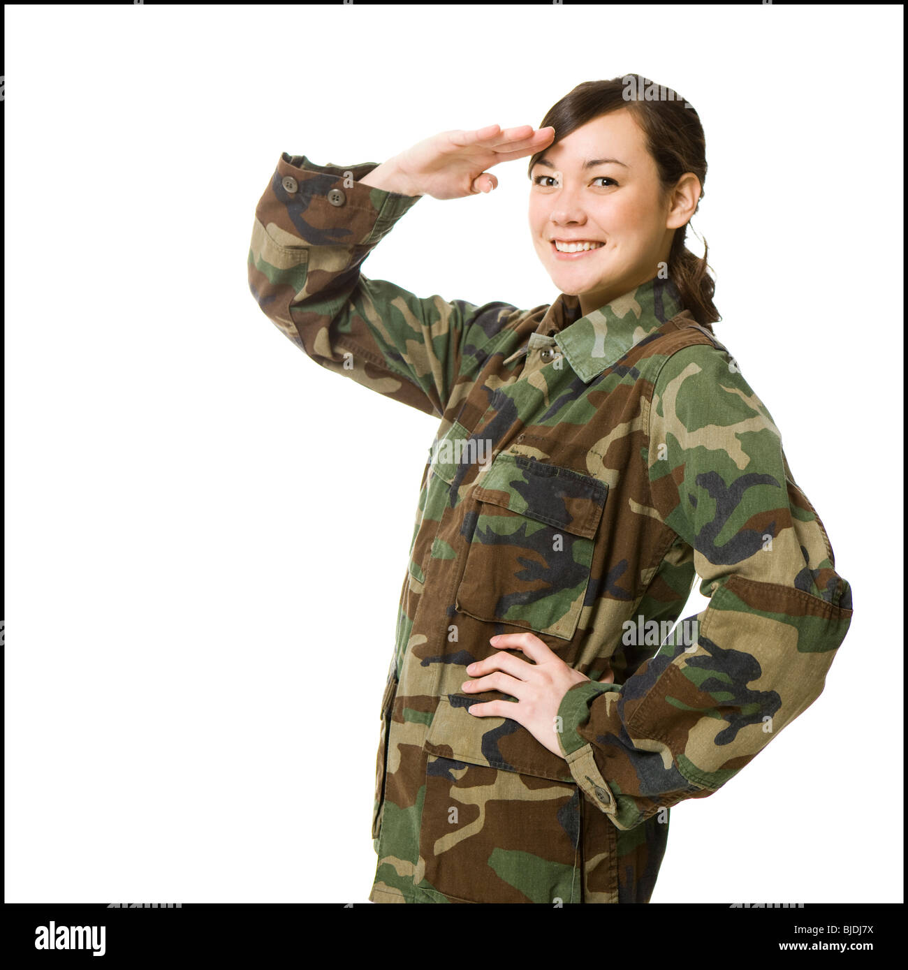 young woman in camouflage Stock Photo