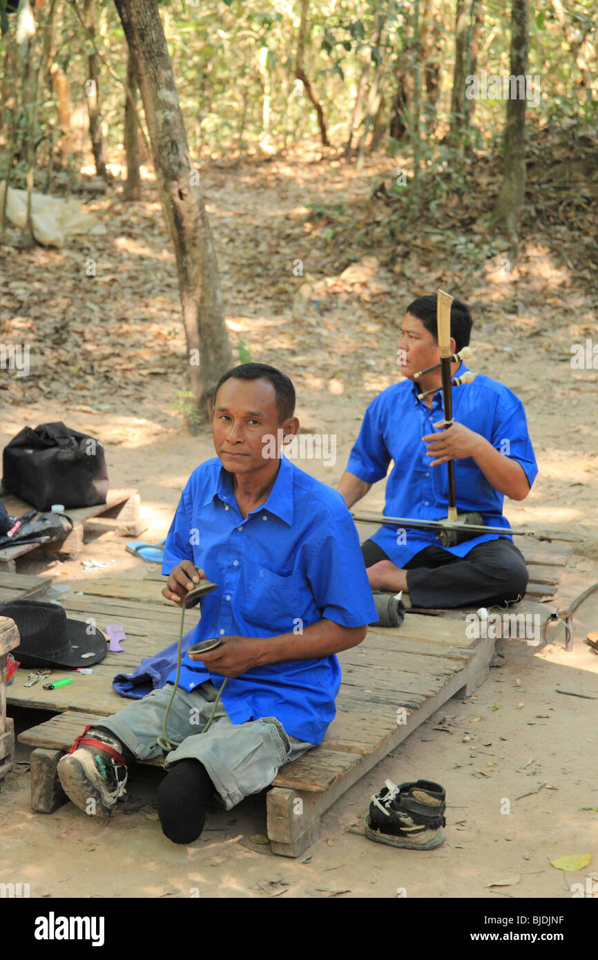 land mine victims as musician in Cambodia. Seen in front fo Ta Prohm temple, at Angkor Stock Photo
