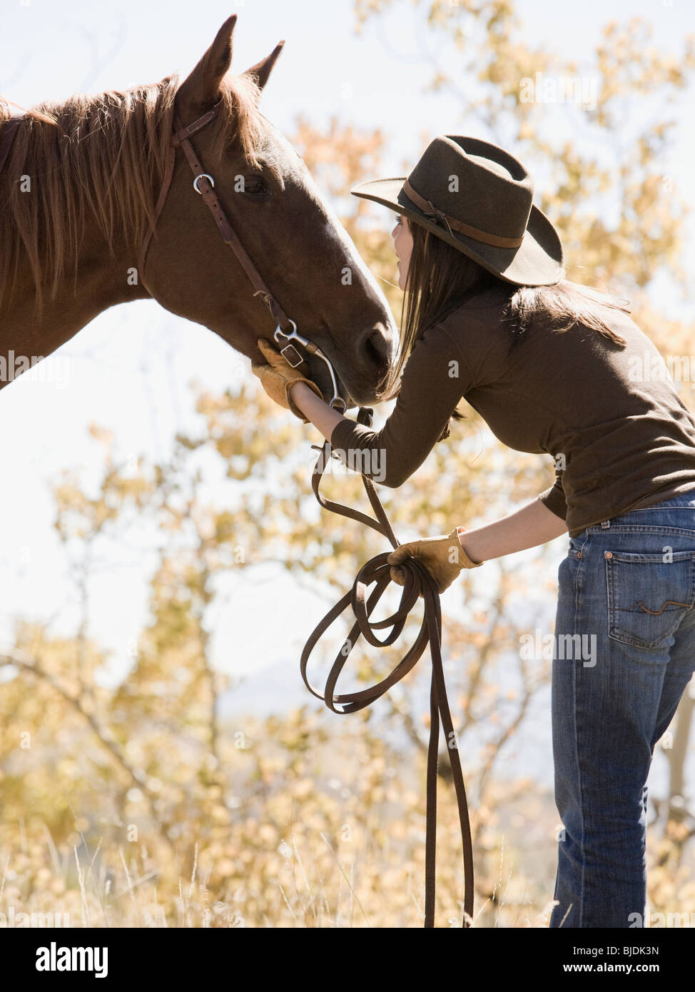woman with her horse Stock Photo
