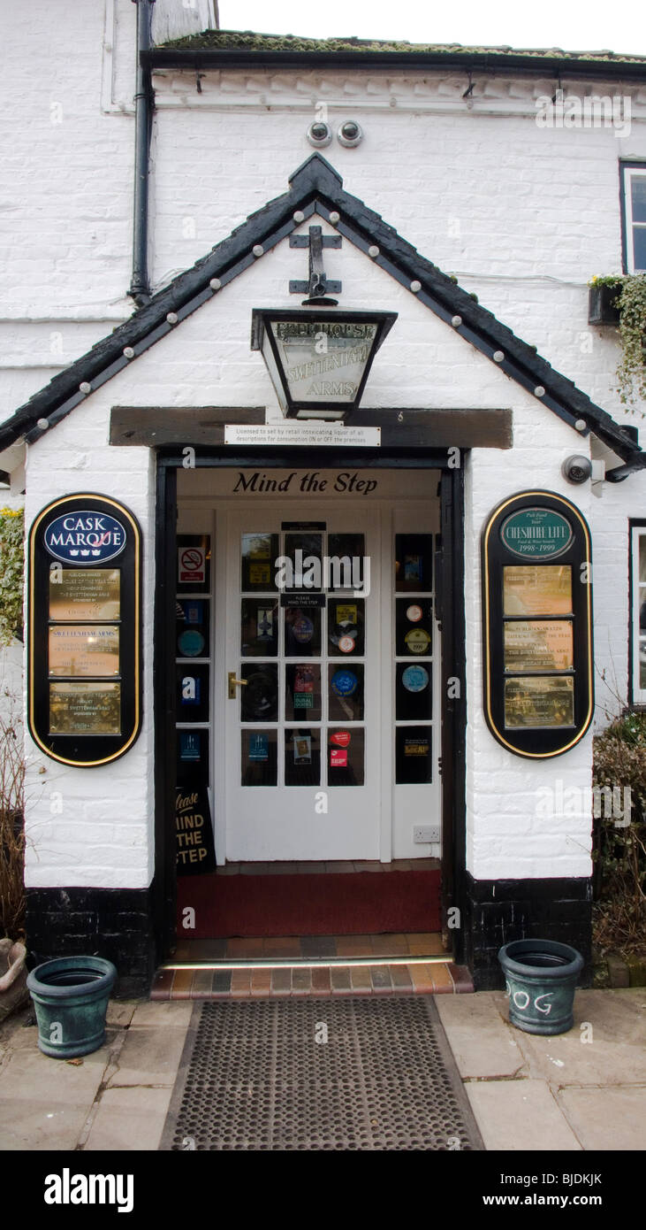 Entrance to the Swettenham Arms restaurant in Swettenham Cheshire UK Stock Photo
