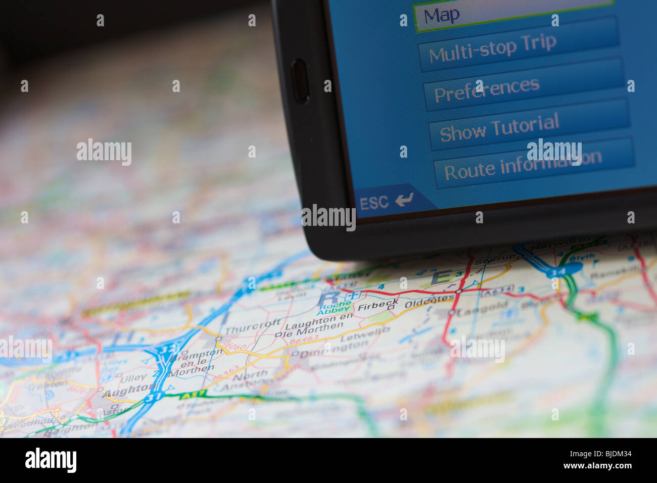 close up of a car sat nav and road map Stock Photo Alamy