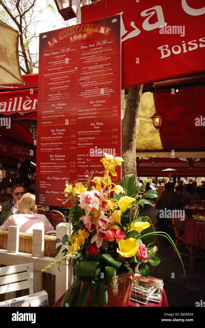 menu at La Cremaillere Place du Tertre Montmartre Paris France Stock Photo