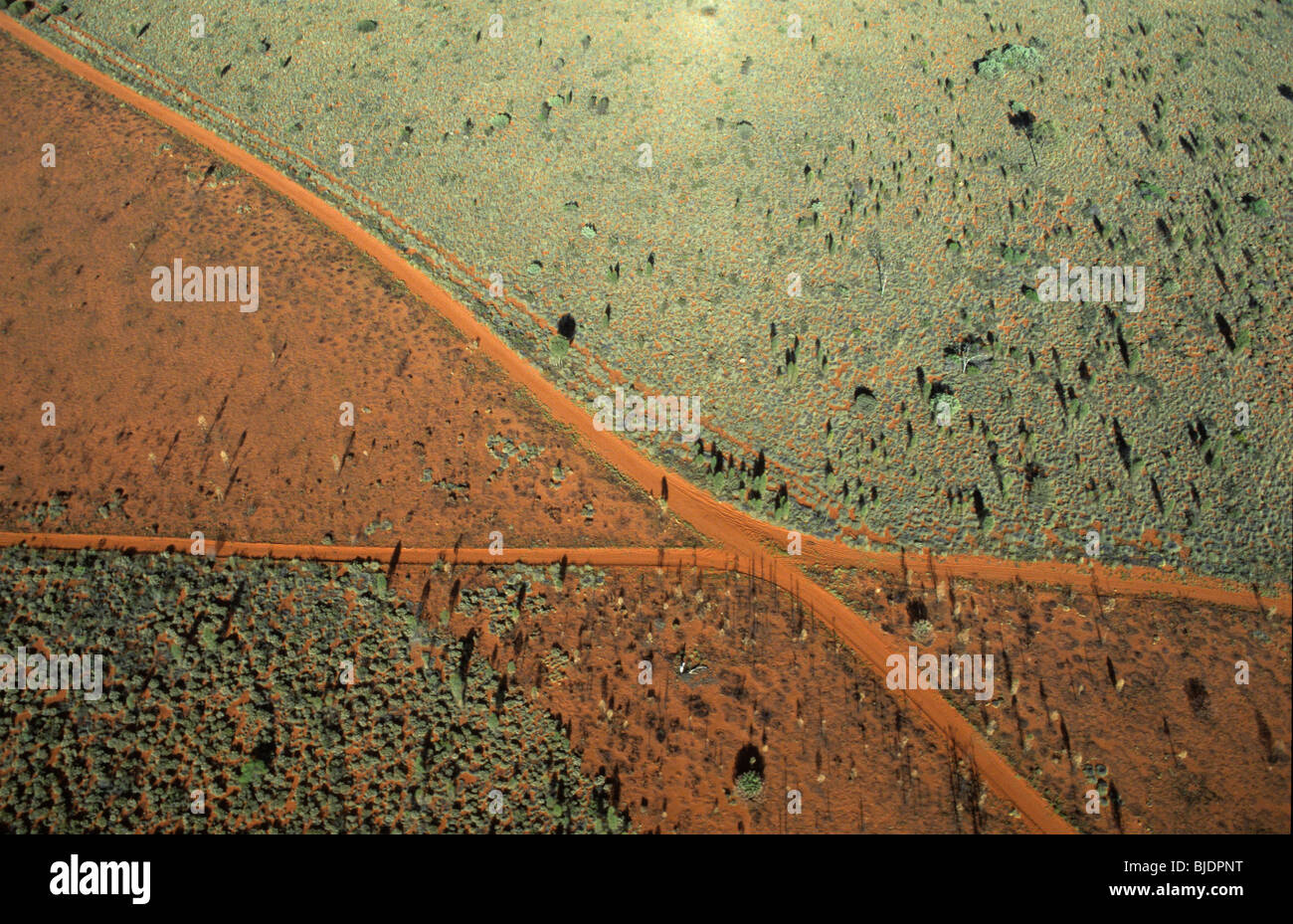 Aerial view of junction tracks near Ayers Rock, Uluru Kata Tjuta National park, Northern Territory, Australia Stock Photo