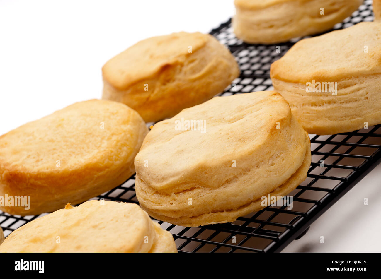 Tilted horizontal close up of fresh baked biscuits Stock Photo