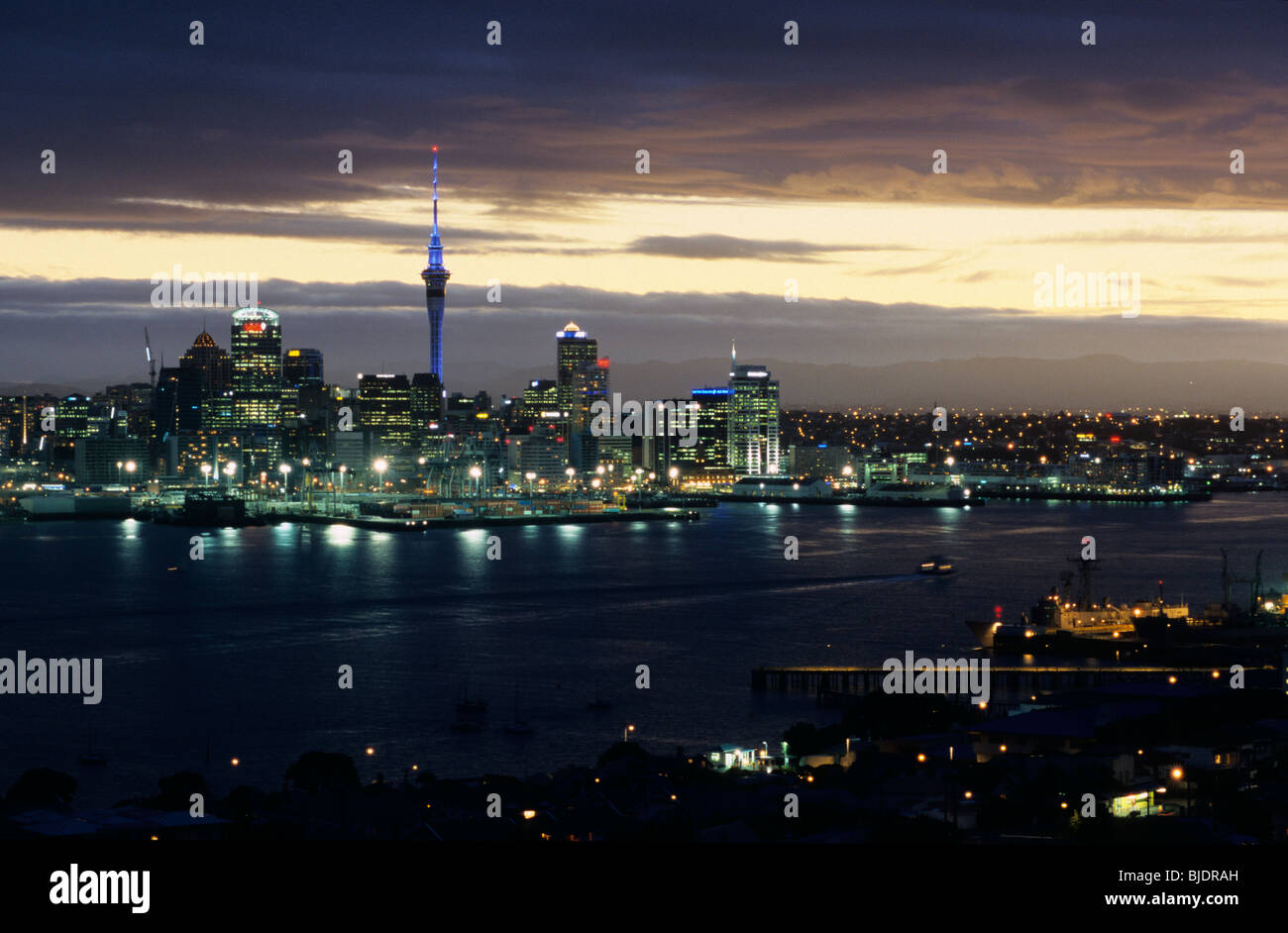 Auckland city and Waitemayta harbor by night viewed from Devonport. Northland, North island, New Zealand Stock Photo