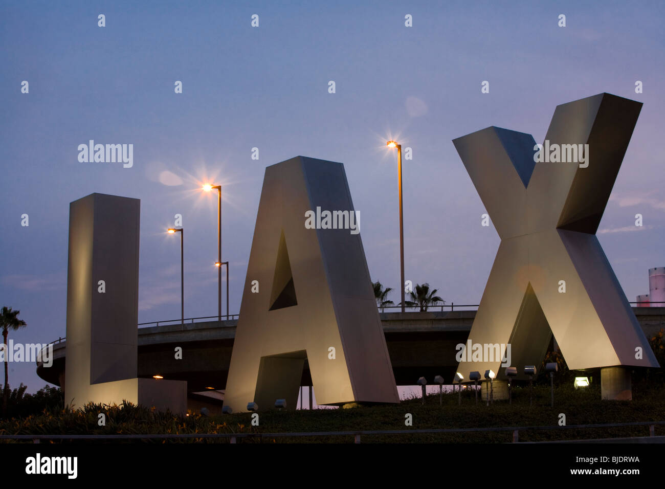 LAX sign at the entrance of the airport, Los Angeles County, California, United States of America Stock Photo