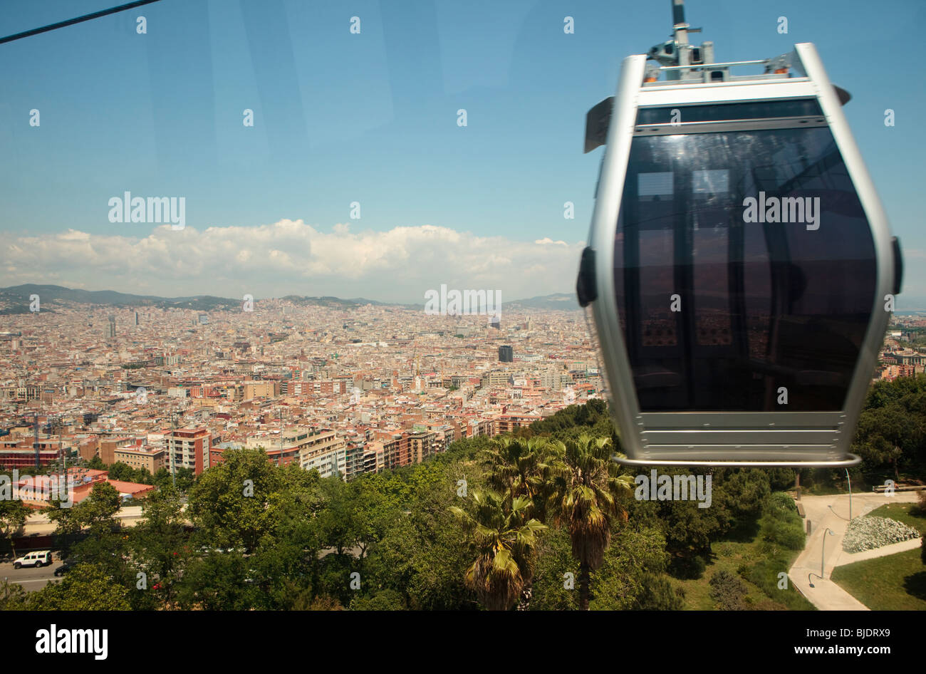 Montjuic cable car overlooking Barcelona City Stock Photo - Alamy