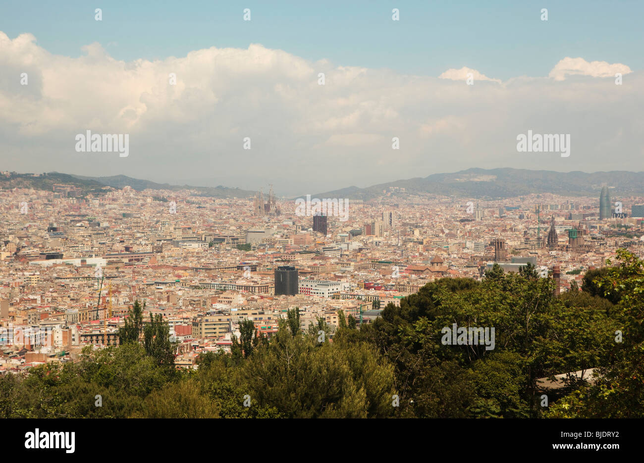 Aerial view of Barcelona City from the Montjuic cable car Stock Photo ...