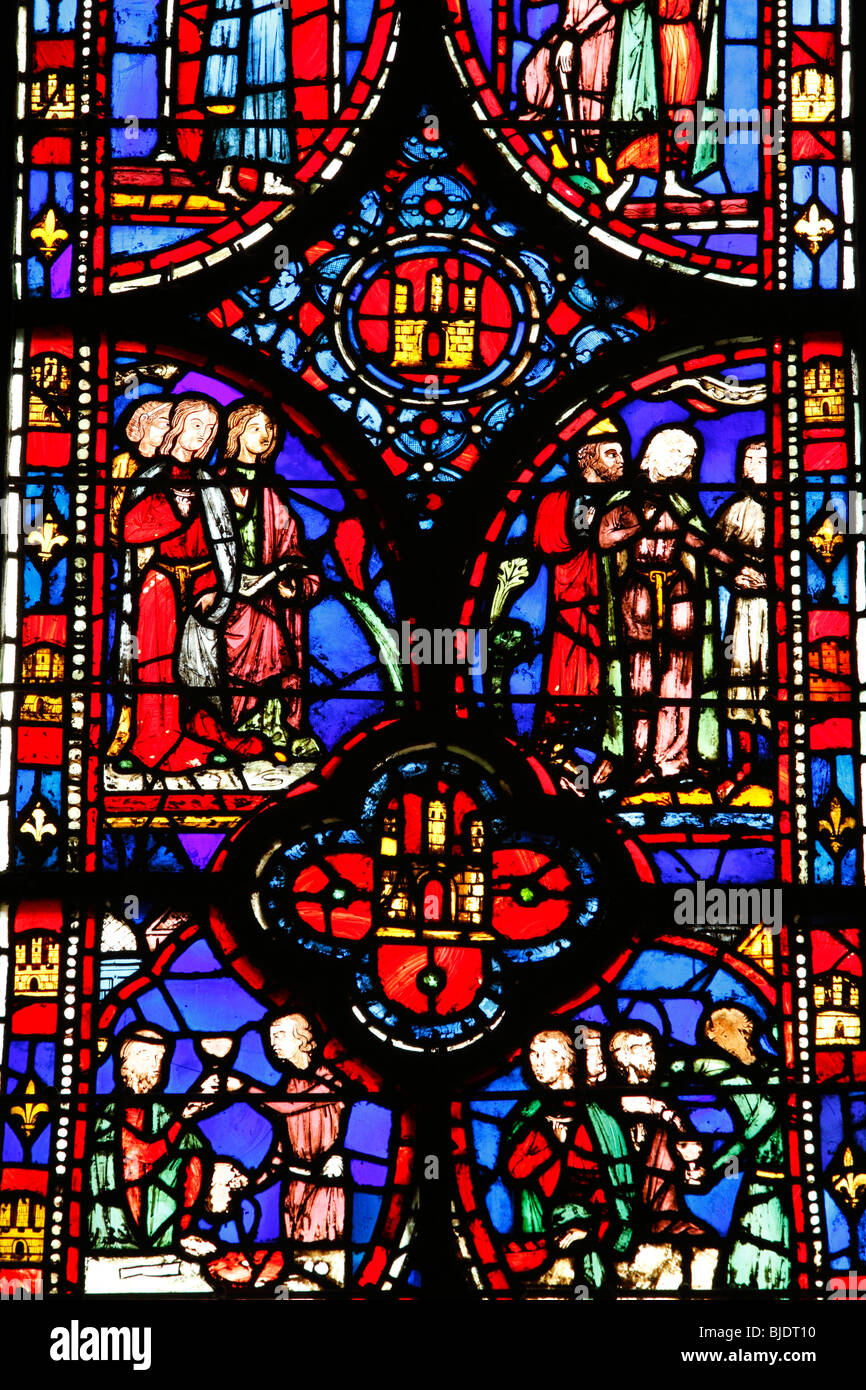 13th century Stained Glass Windows Detail, Sainte-Chapelle, Paris, France. Stock Photo