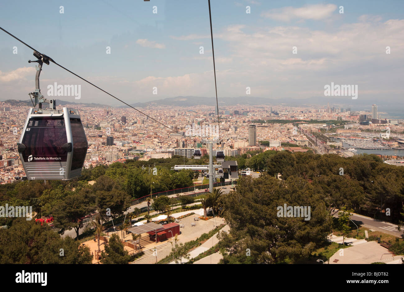 Barcelona viewed from the Montjuic cable car Stock Photo
