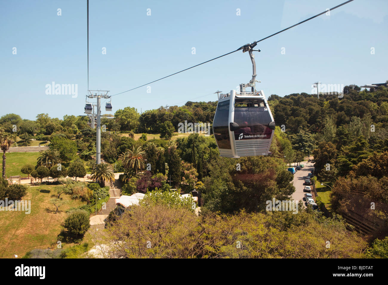 Montjuic cable car heading to the castle unsharpened Stock Photo - Alamy