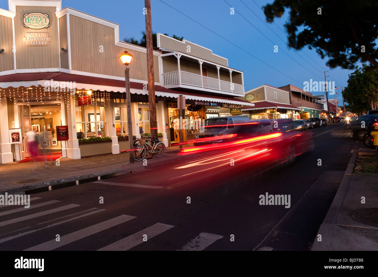 Front Street Lahaina Maui Hawaii at Sundown with Martin Lawrence Art Gallery in view Stock Photo