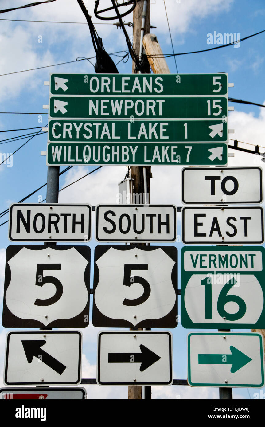 US road signs pictured at Barton in Vermont Stock Photo