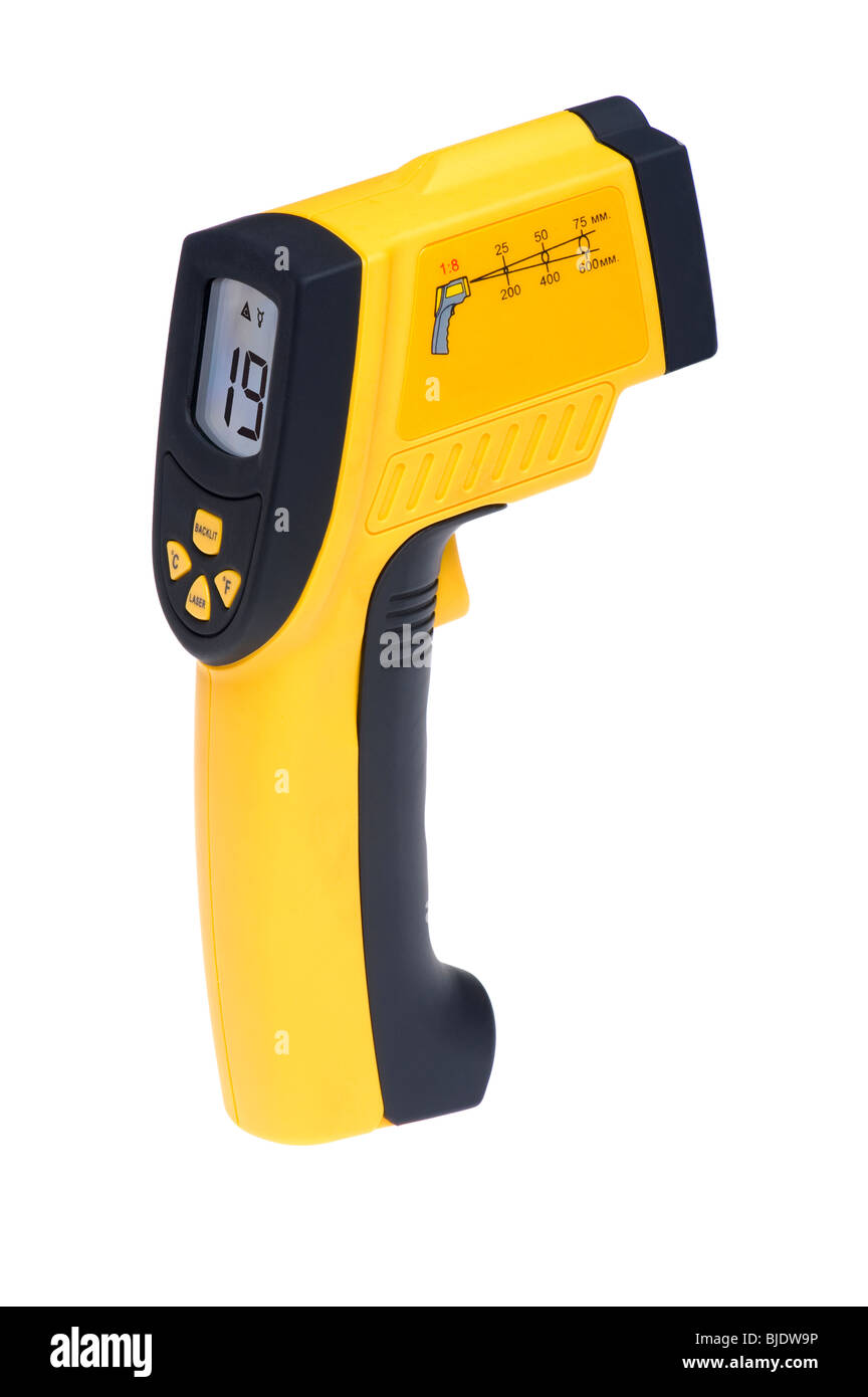 object on white - tool measuring instrument infra red thermometer Stock Photo