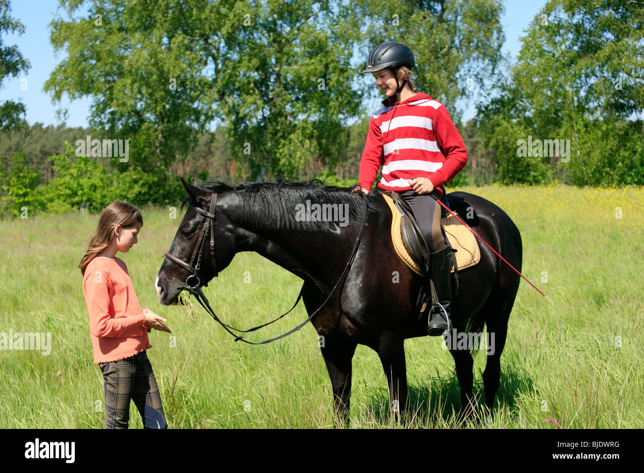 Kid ride horse helmet black hires stock photography and images Alamy
