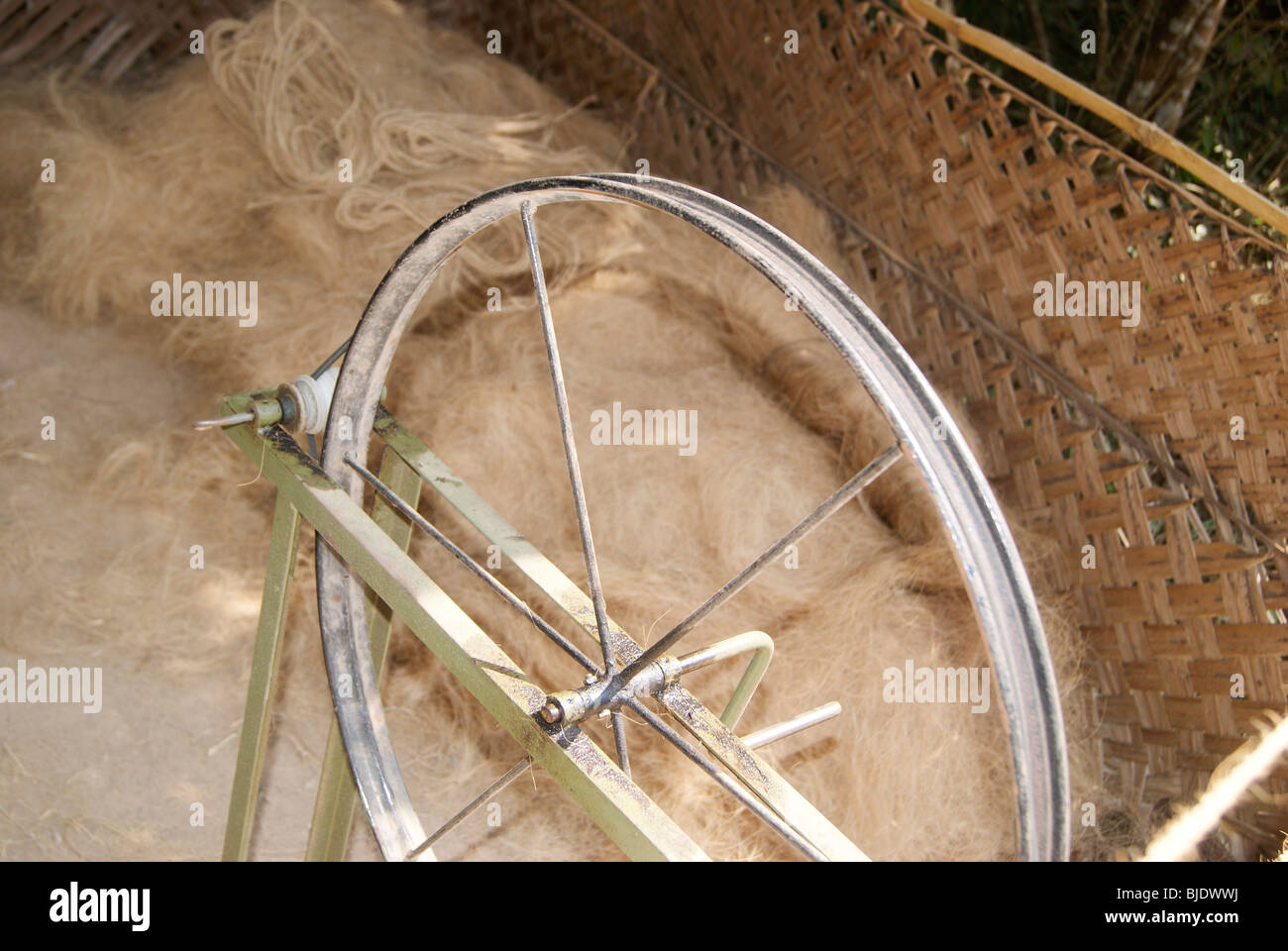 Spinning Wheels used in the Process of Natural Kerala Coir Extraction