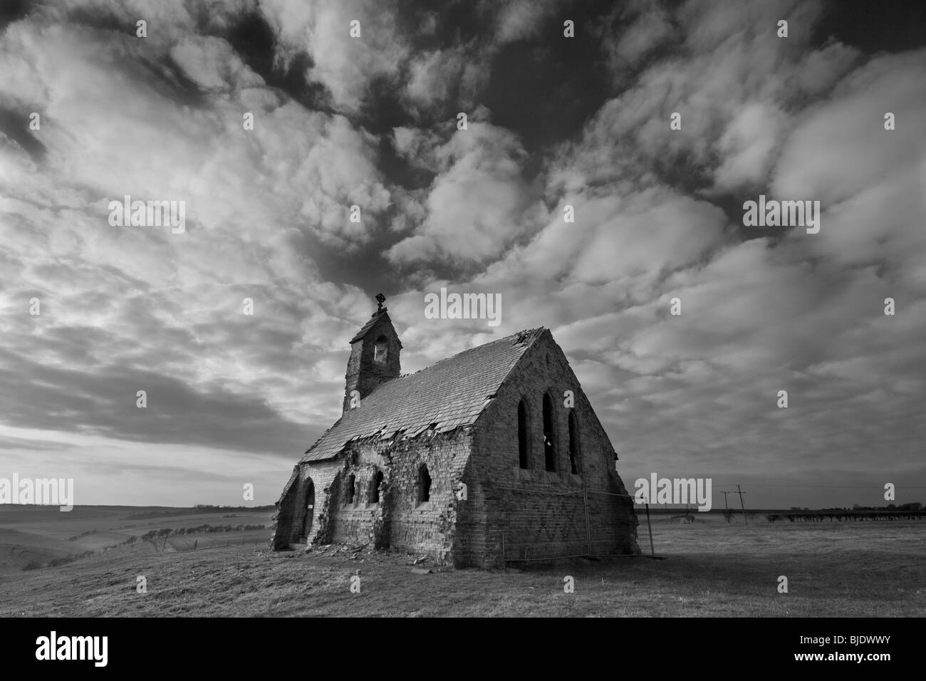 The now ruined Holy Trinity church (built 1890) in Cottam, East Riding of Yorkshire, UK Stock Photo