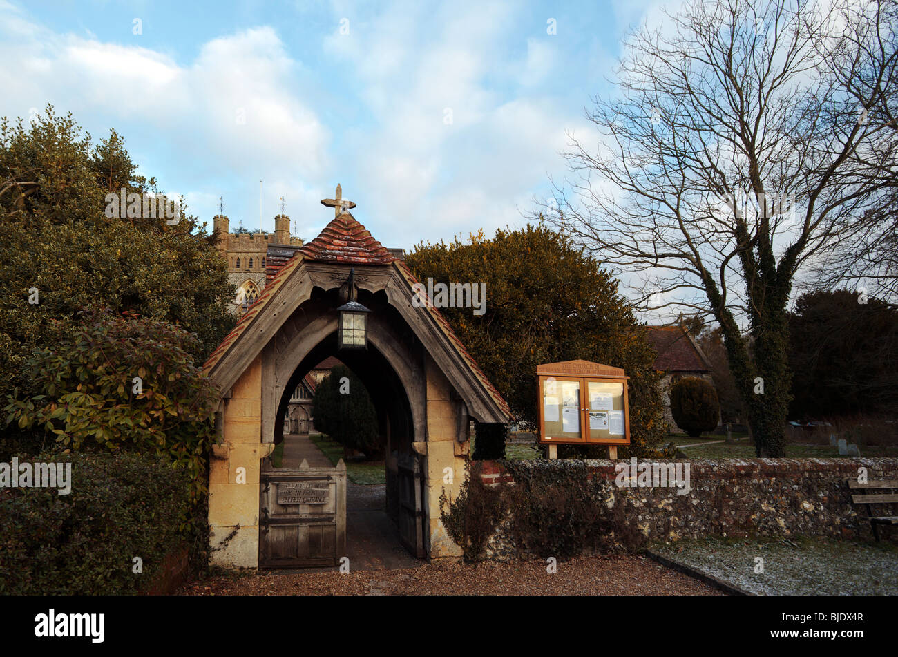 Hambleden Village Church porch and noticeboard Buckinghamshire England UK Stock Photo