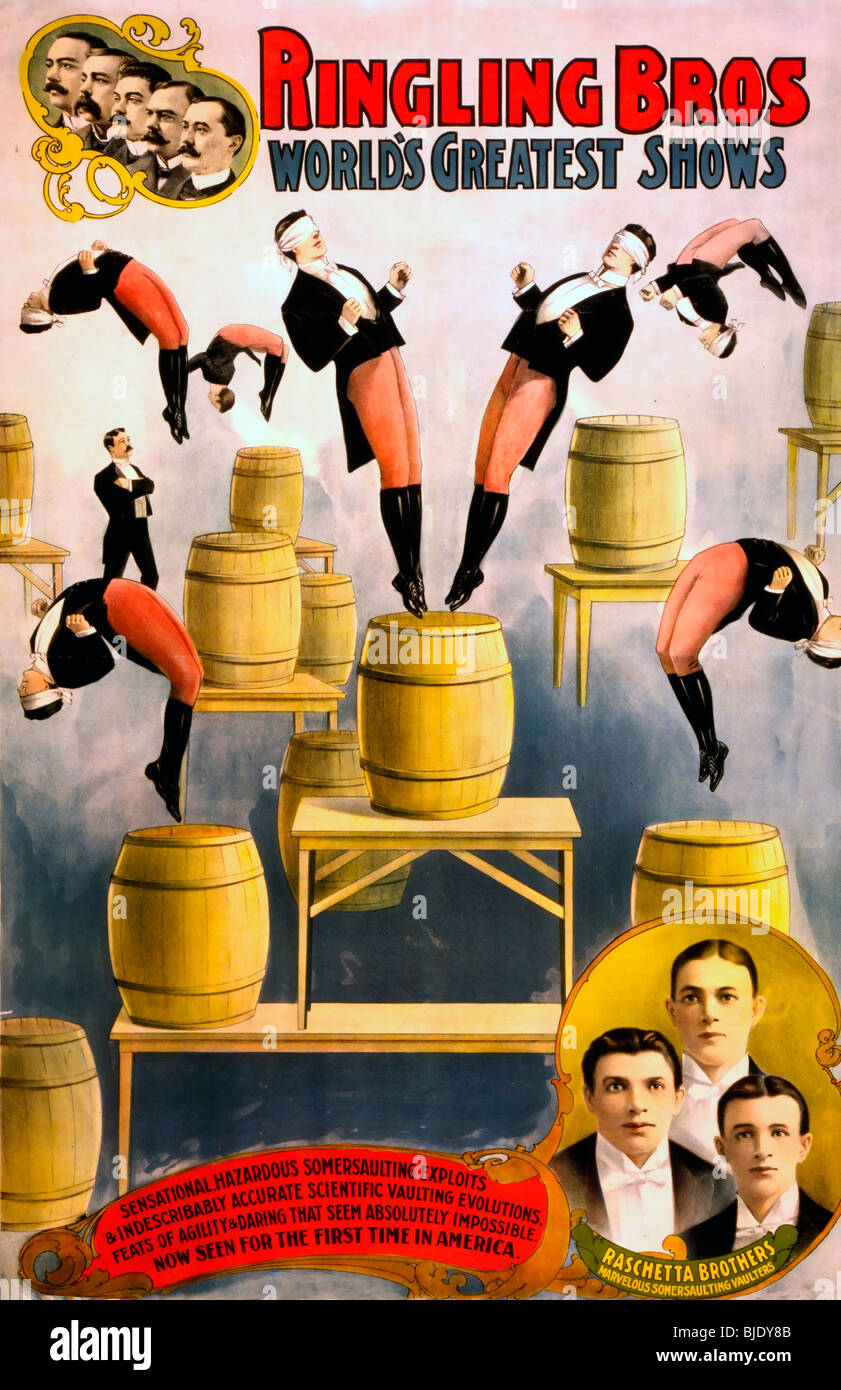 Ringling Bros, world's greatest shows Raschetta brothers, marvelous somersaulting vaulters, Circus Poster 1900 Stock Photo