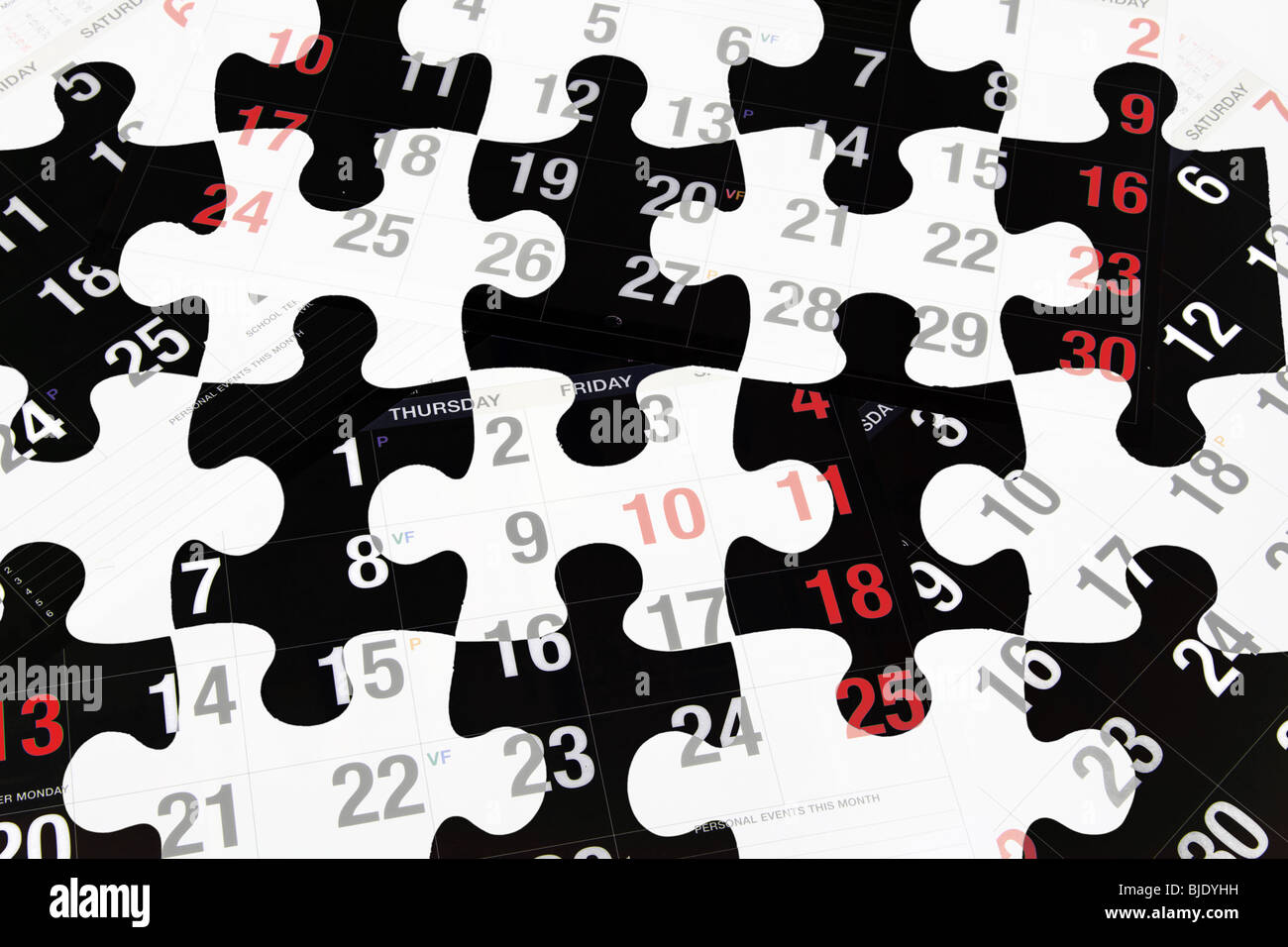 Calendar Pages and Jigsaw Puzzle Pieces Stock Photo - Alamy
