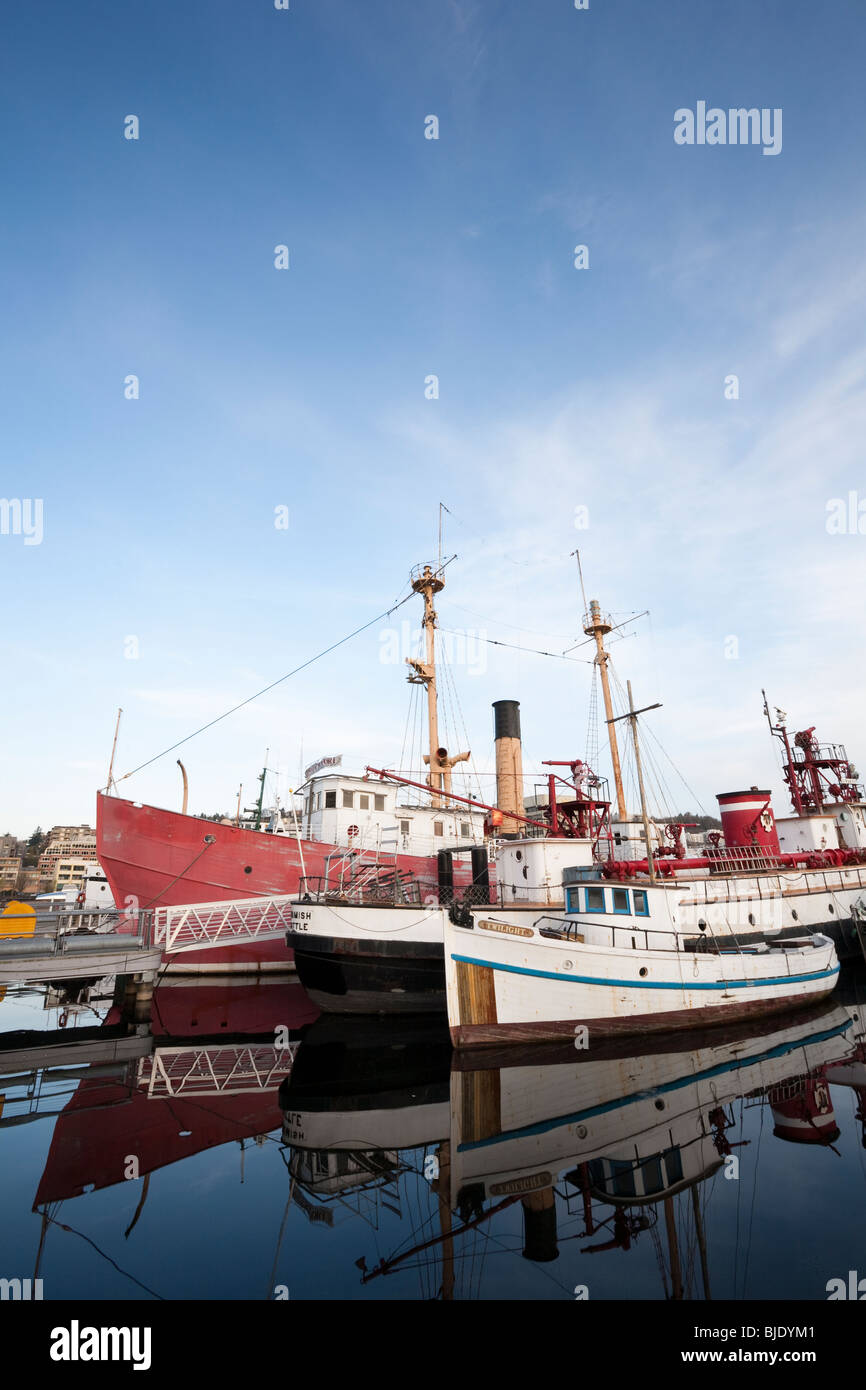 Boats Docked at Heritage Wharf, Lake Union Park, South Lake Union, Seattle, Washington Stock Photo