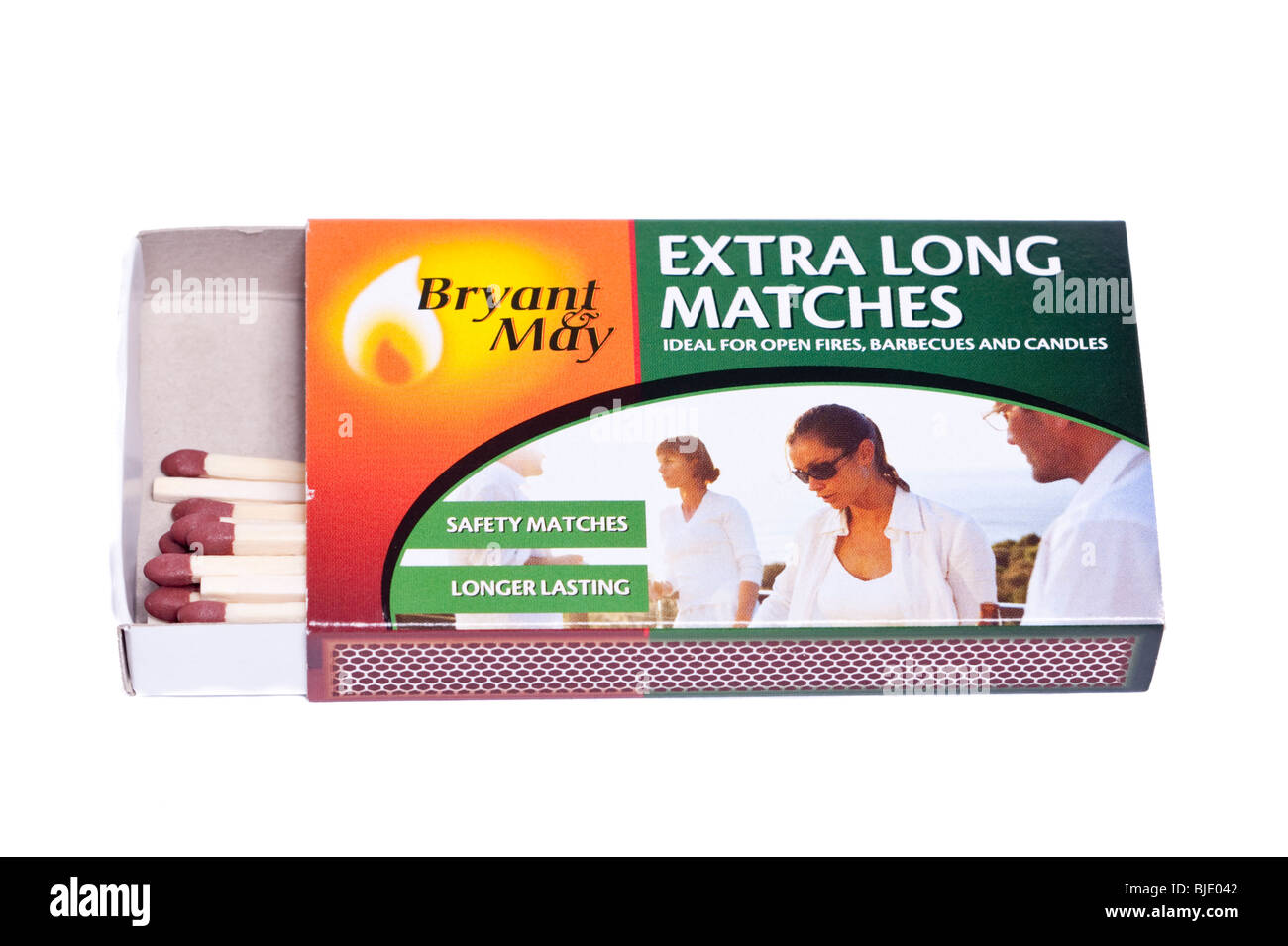 A box of Bryant & May extra long matches for lighting fires etc. on a white background Stock Photo