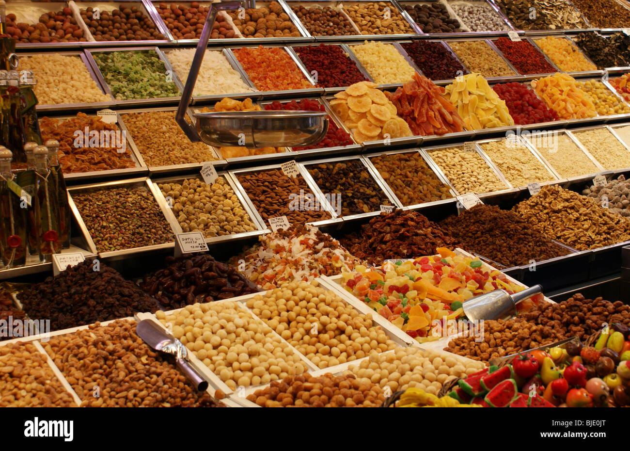 Dried Fruit and Nuts on display on Barcelona Market Stall Stock Photo