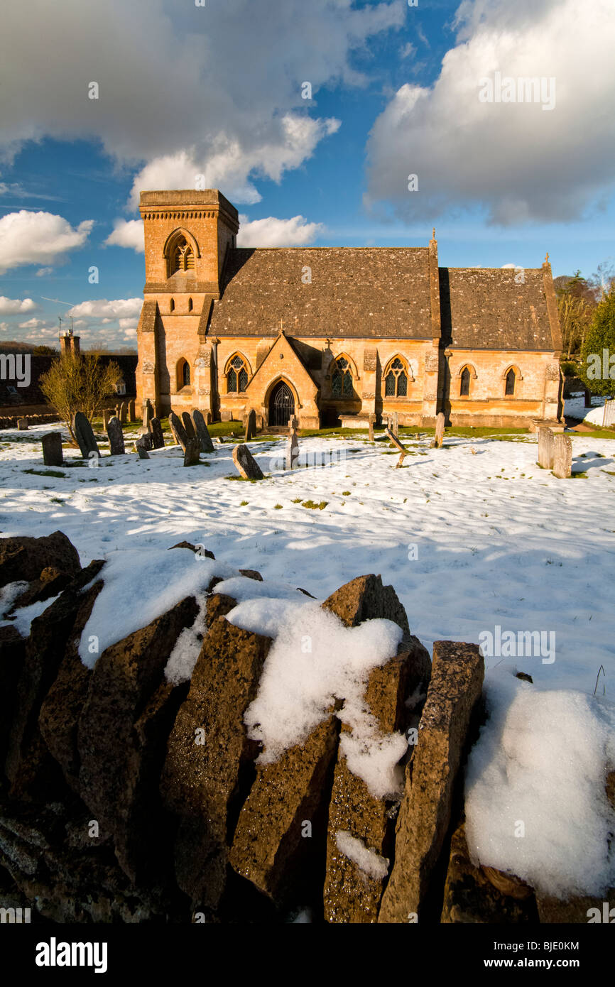 St Barnabas Church, Snowshill after snowfall Stock Photo
