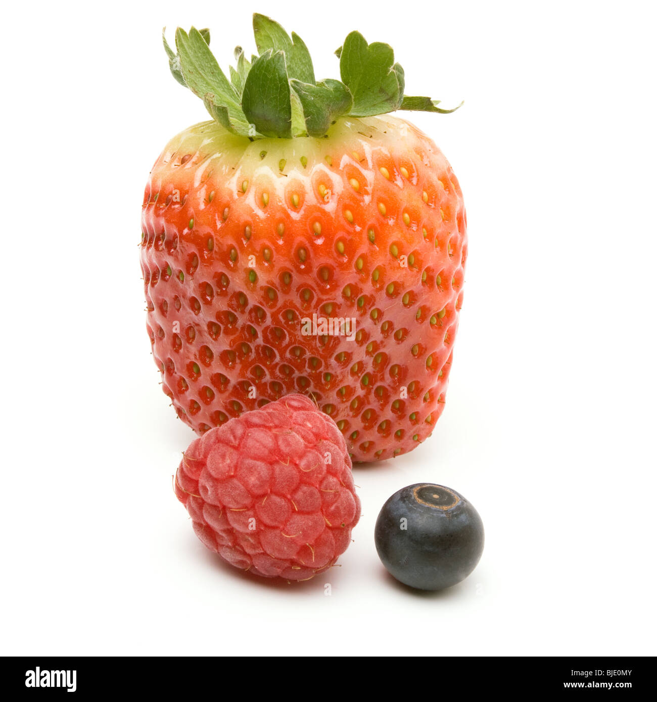 Arrangement of Soft Fruits isolated against white background. Stock Photo