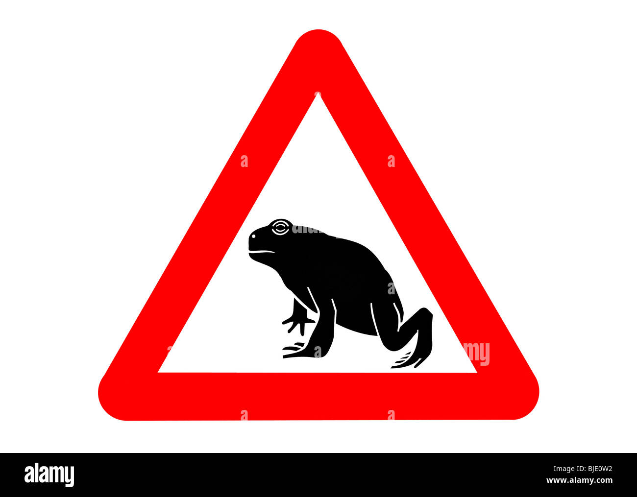Warning sign for migrating amphibians / toads crossing the road during annual migration in the spring Stock Photo