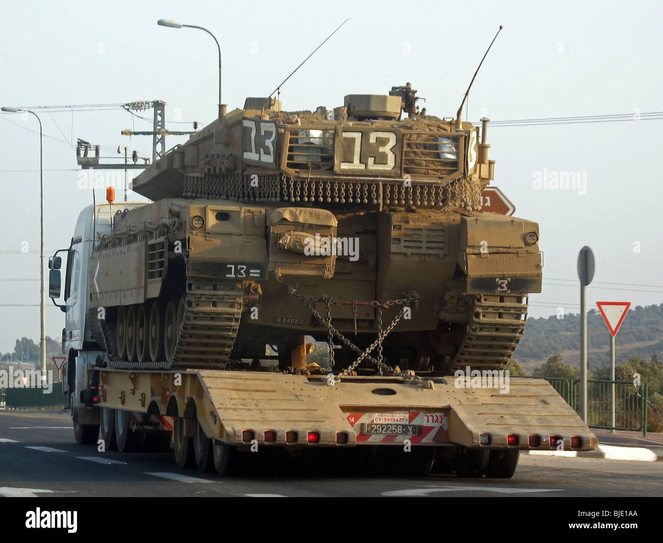 Israel, Merkava mark 3 tank transported on a semitrailer Stock Photo