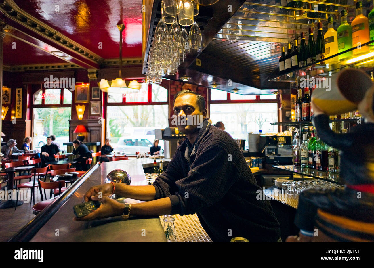 Cafe bartender, Strasbourg, Alsace, France, Europe Stock Photo