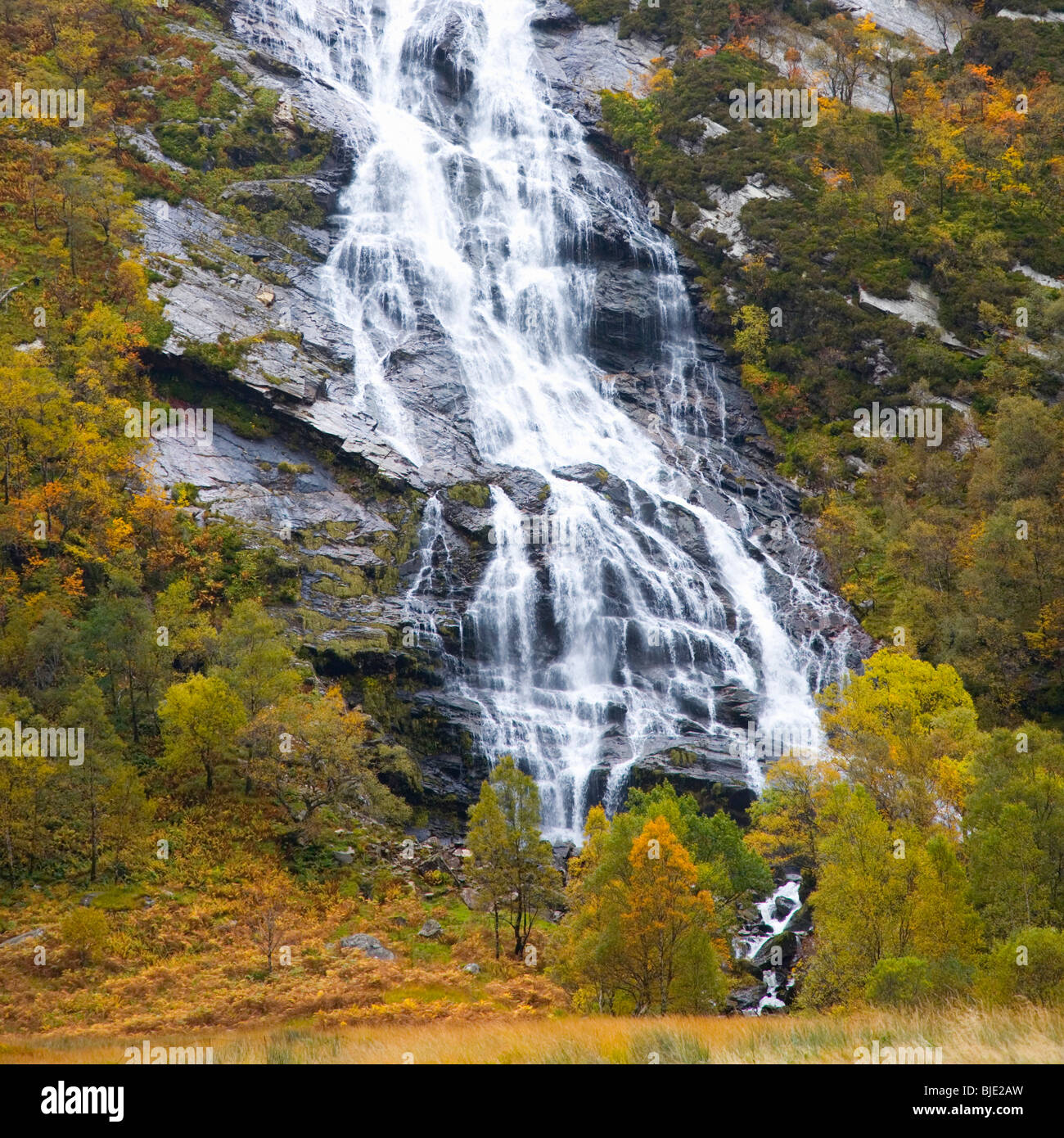 Glen Nevis, Highland, Scotland. Steall Waterfall, autumn. Stock Photo