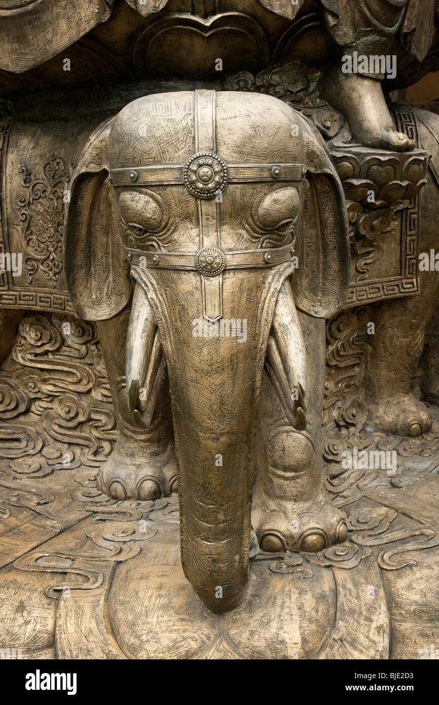 An elephant statue in Baoguo temple on the foot of Buddhist holy