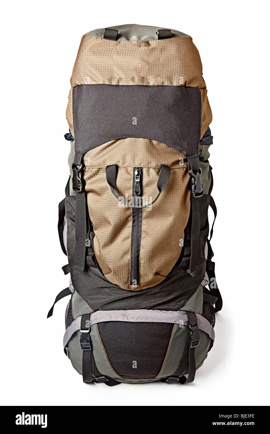 Trekking backpack (rucksack) isolated on white background Stock Photo