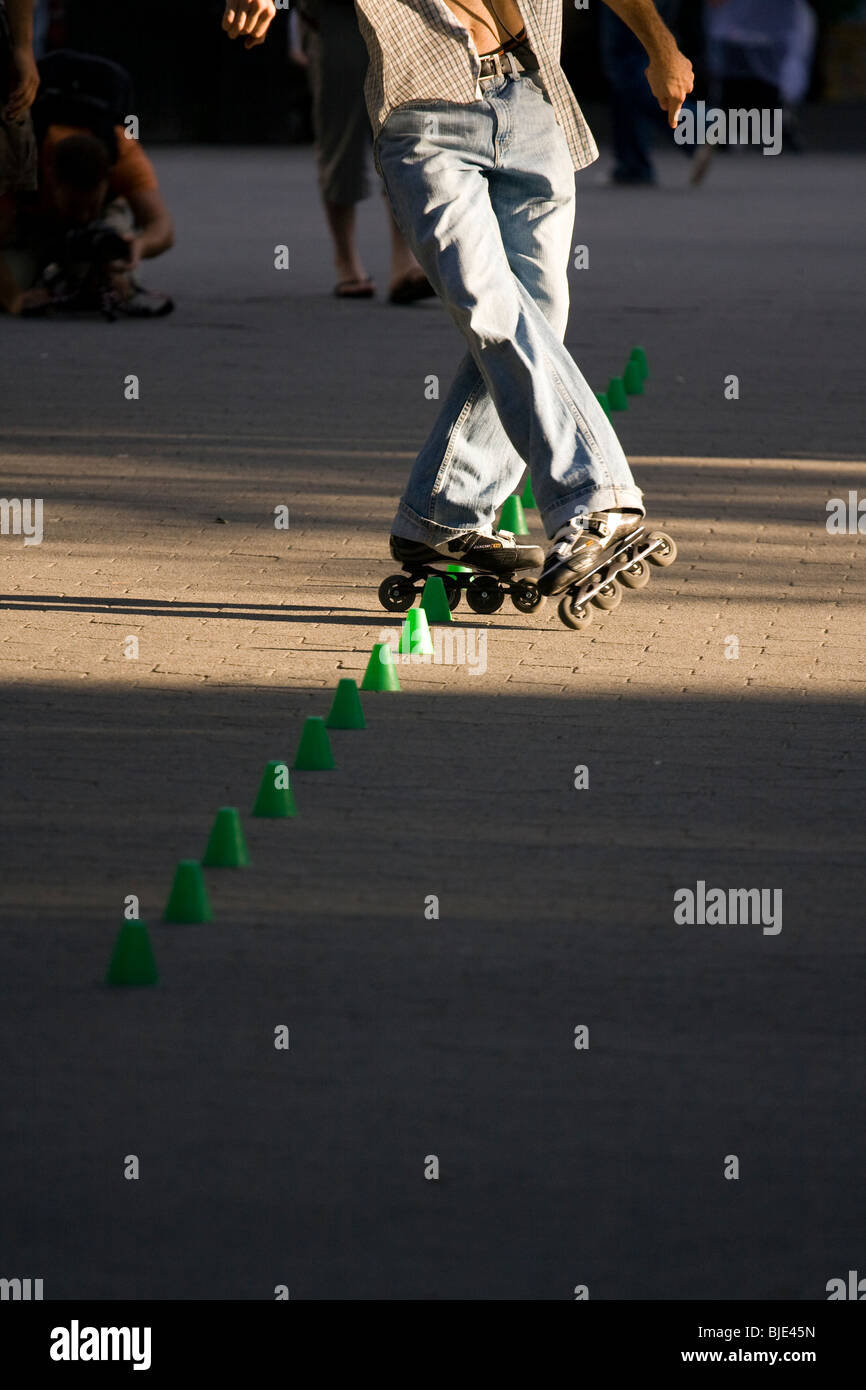 Roller Disco in Central Park New York City Man Rollerblading around