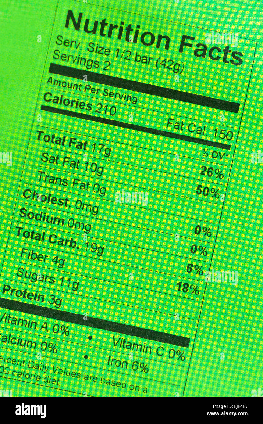 Nutrition information on packaged food Stock Photo Alamy