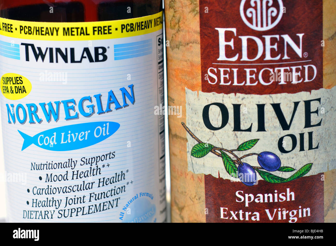 Cod liver and Olive oil Stock Photo Alamy