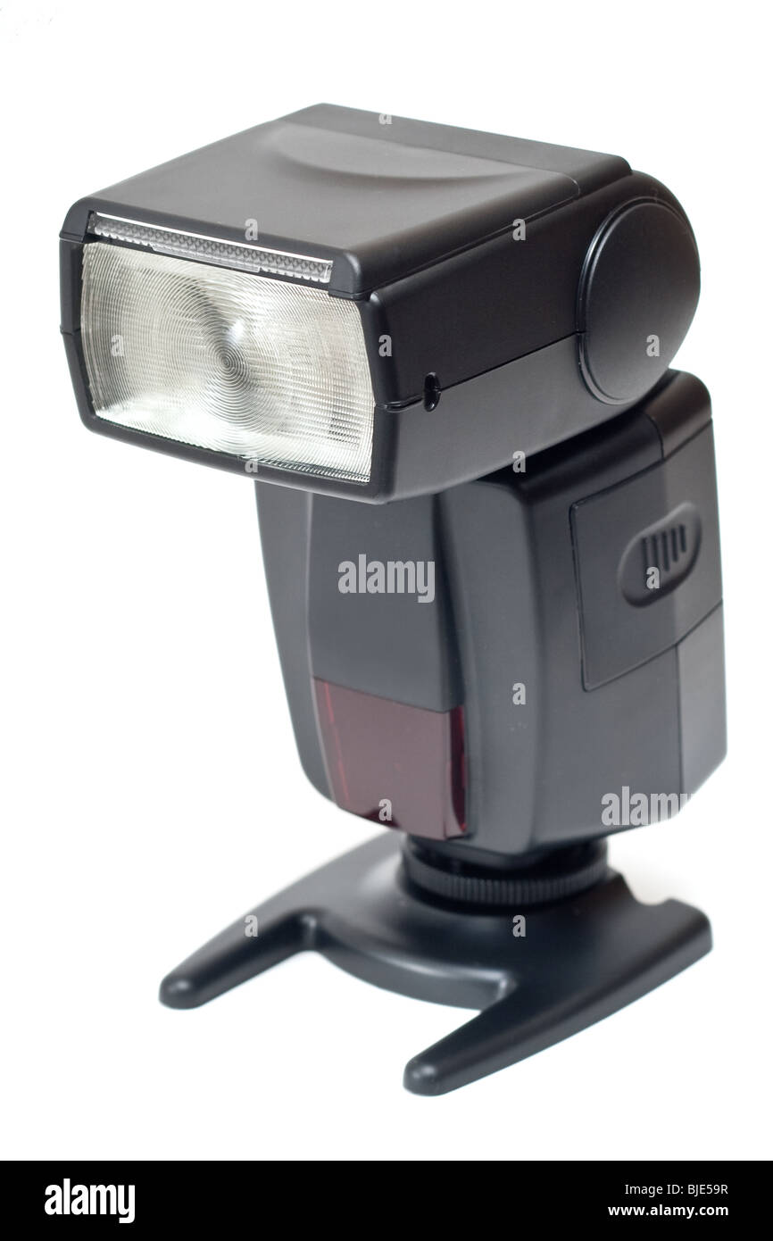 Wireless photo flash on stand isolated on white Stock Photo Alamy