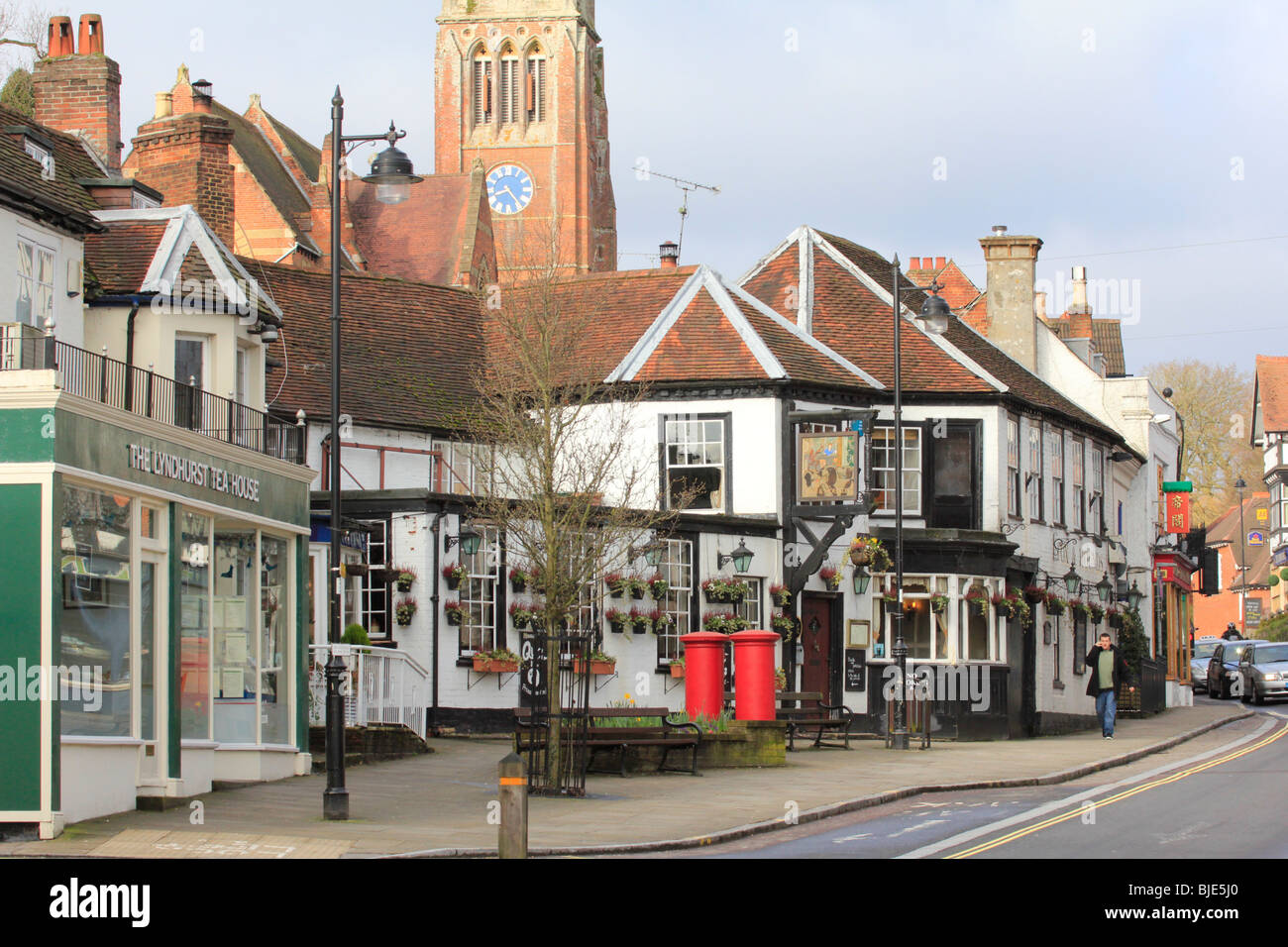Lyndhurst town centre high street New Forest, Hampshire, England. Stock Photo